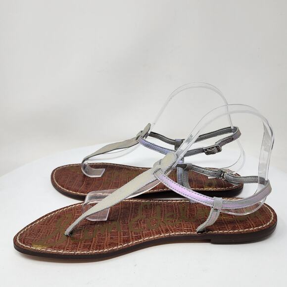 Sam Edelman Gigi Sandal Size 10M Iridescent T-Strap Toe Post Leather Flats Grey - Picture 7 of 11